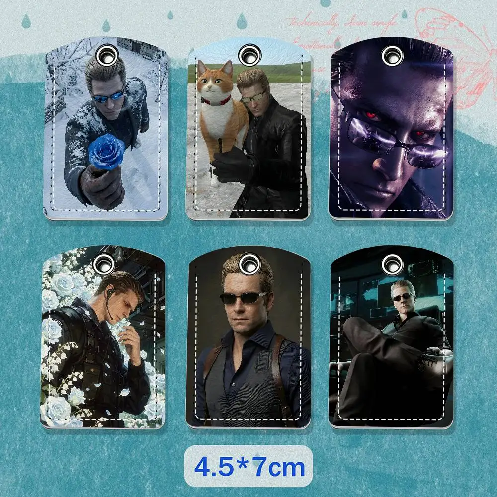 R-Resident E-Evil Albert Wesker Leather Card Holder Keychain Ring Door Lock Access Tag ID Access Card Air Tag Case Keychain Card