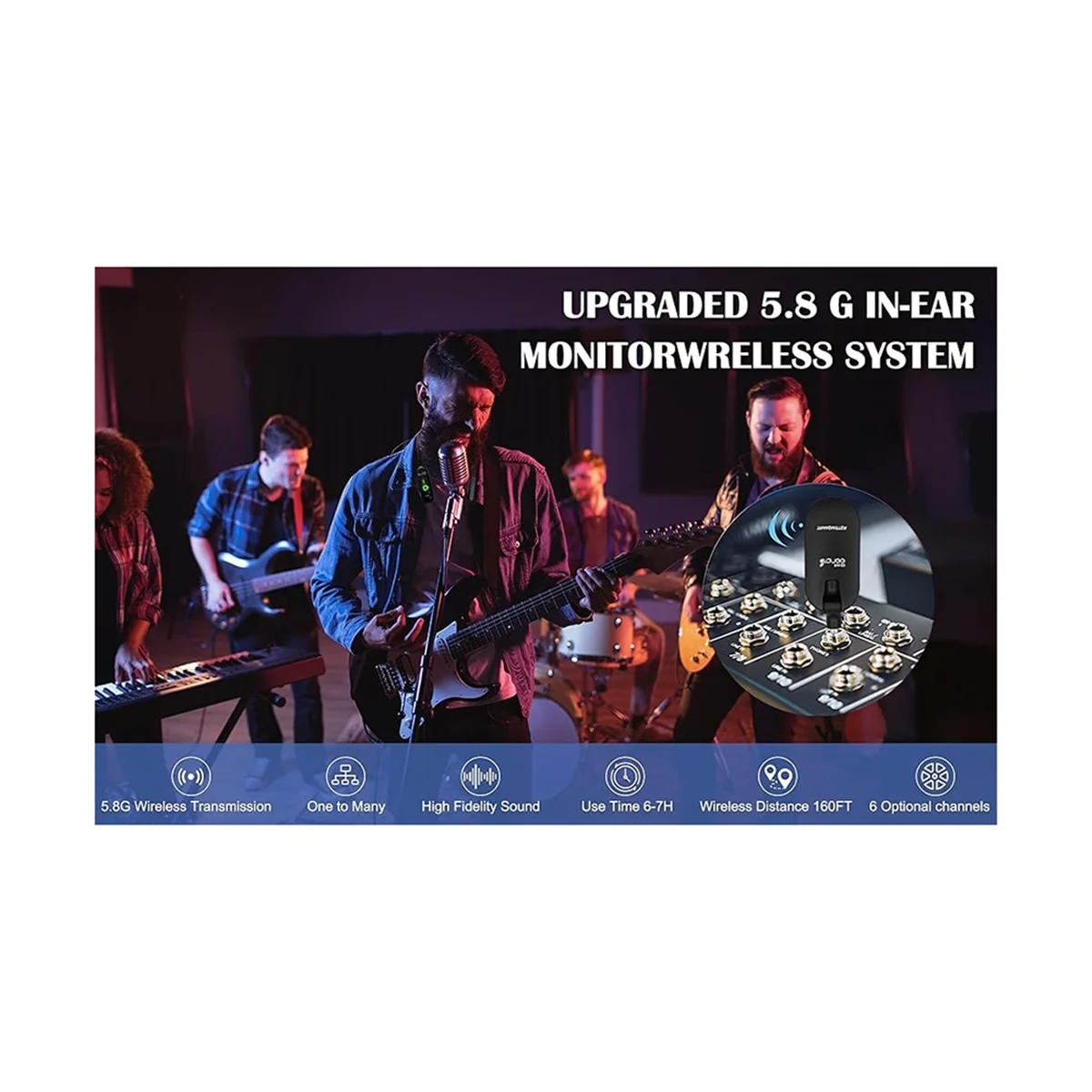 

New 3C-RW-22 5.8GHz+2.4GHZ Dual-Band WirelessSystem Professional Bluetooth Low Latency for Live Performances Studio Recording,A