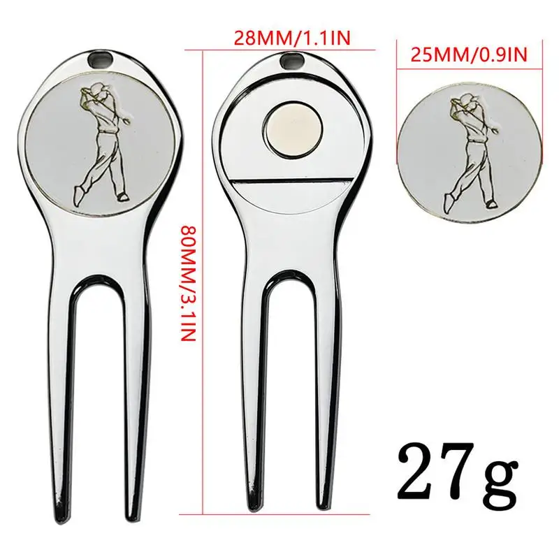 1Pc Golf Divot Repair Tool Zinc Alloy Magnetic Detachable Golf Green Fork Pitch Groove Cleaner Golf Marker Golfs Accessories