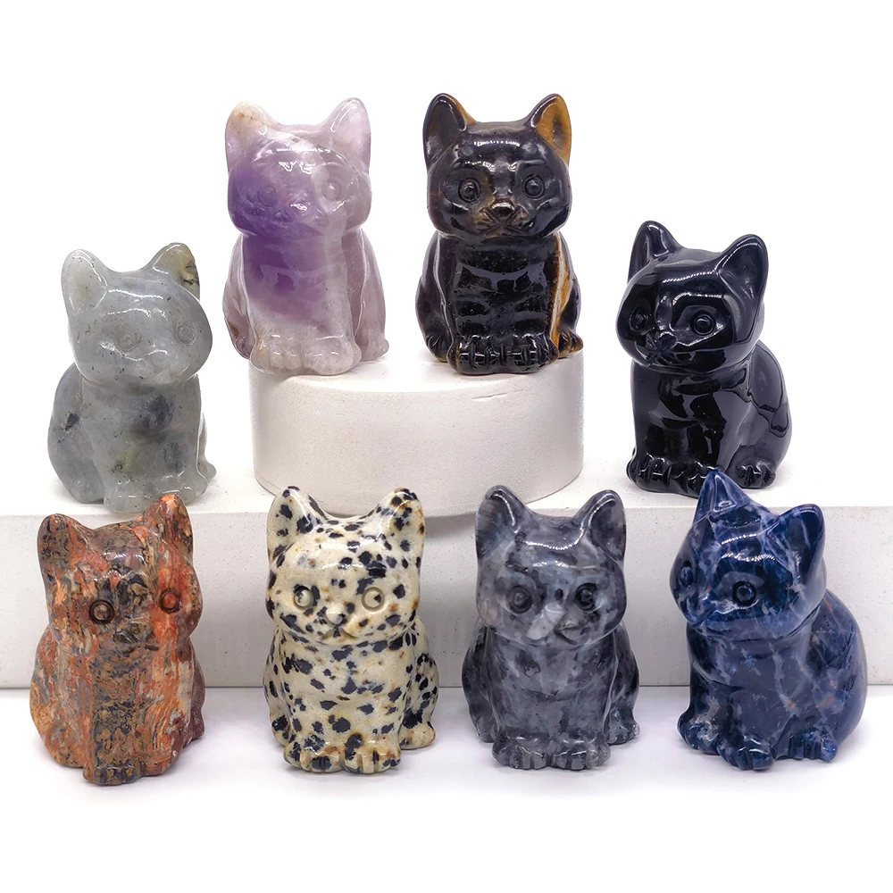 

1.5" Natural Various Crystal Cat Ornaments Energy Stones Carved Kitten Figurine Original DIY Animal Handicrafts Artworks Decor