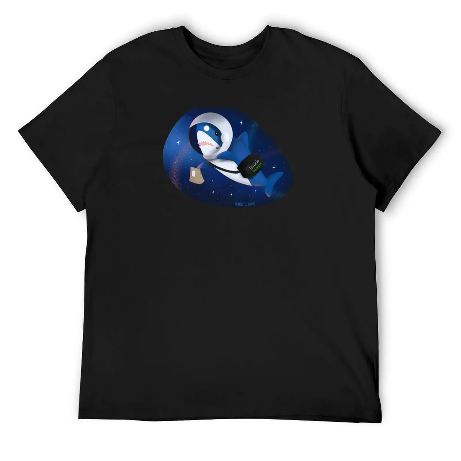 

Brucie Blahaj Shark Space Food Delivery T-Shirt man t shirt plus sizes affliction shirts mens vintage t shirts