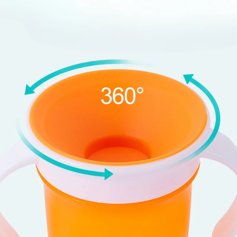 Children's Learning Drinking Cup 360 Degrees Rotated Anti Leakage and Anti Choking Baby Drinking Cup with Double Handle and Lid