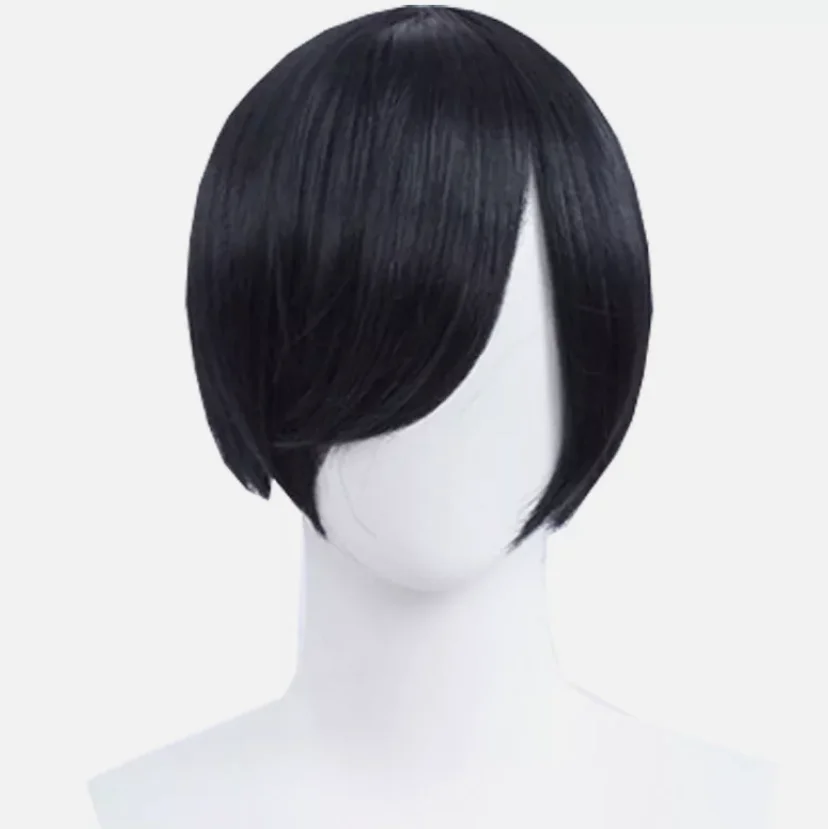 Wig Cosplay lurus pendek 30cm, rambut sintetis 18 warna hitam merah biru ungu