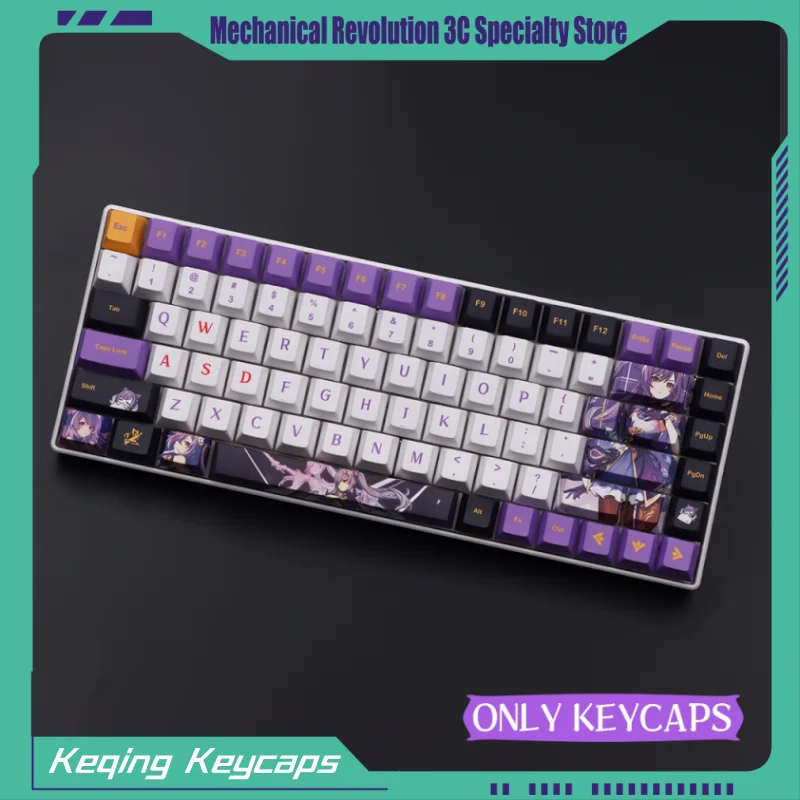 

New Keqing Theme Keycaps 139 Key Cherry Profile Pbt Thermal Sublimation Mechanical Keyboard Cartoon Animation Anime Game Keycaps