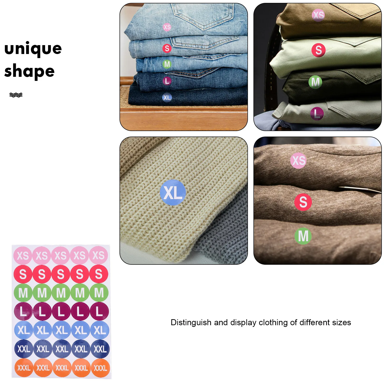 350 Stück Kleidungsgrößen-Aufkleber, runde Etiketten, selbstklebend, für Einzelhandel, Kleidung, T-Shirts, Pullover, 7 Farben, Xs, S, M, L, Xl, Xxl, Xxxl, Größe
