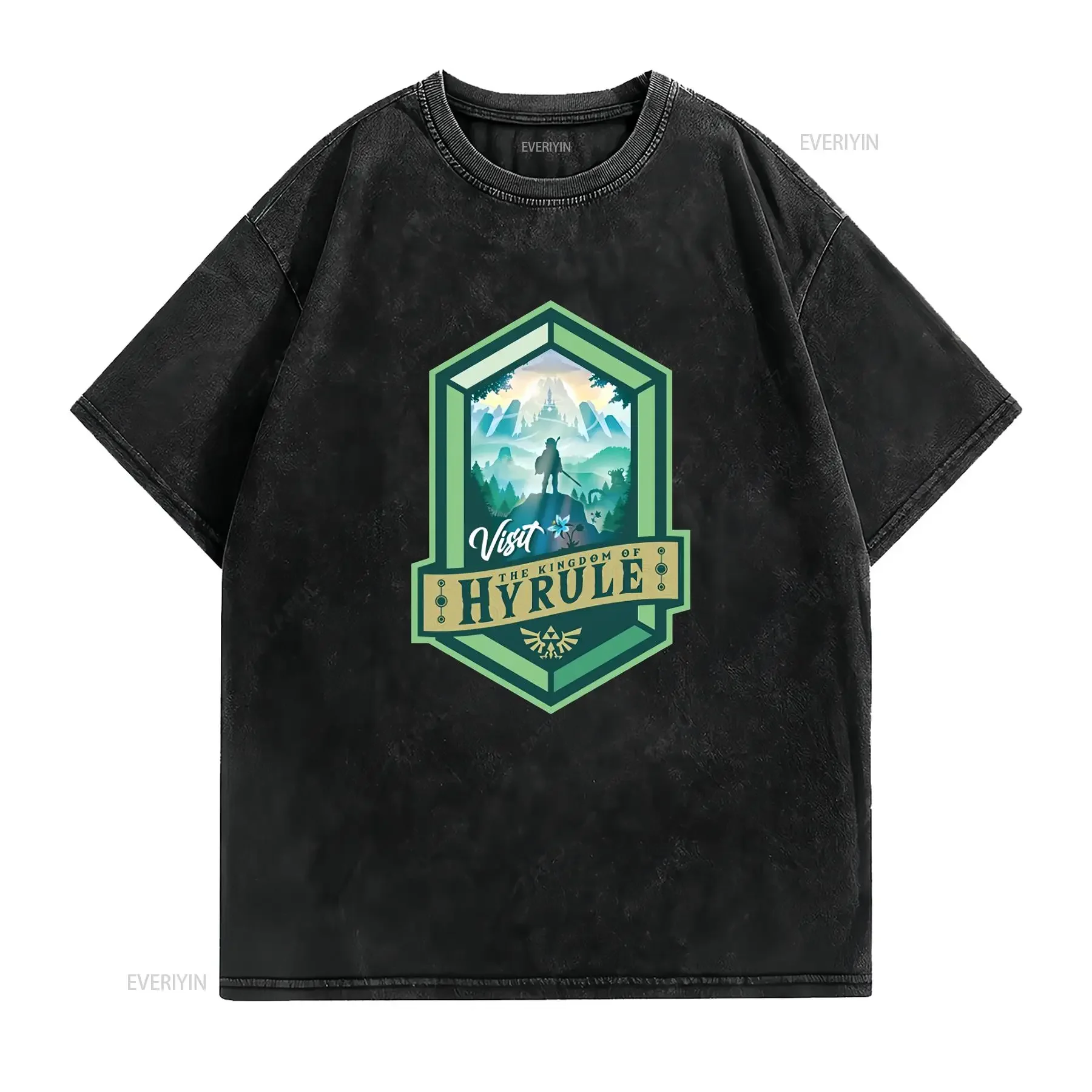 Triforce Visit Hyrule T Shirt vintage Washed graphic Breathable Casual Slightly Soft Stylish homme fashion Versatile Stretched