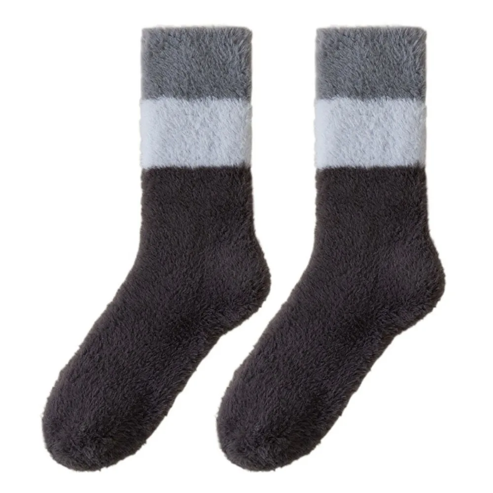 

Cute Thicken Warm Coral Fleece Socks Winter Sleeping Floor Plush Socks Stripe Patchwork Hosiery Mid Tube Socks Women Winter