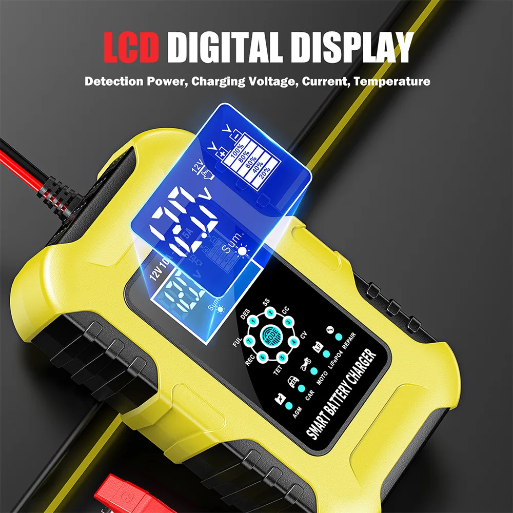 Nabíječky autobaterií FOXSUR 12V/10A 24V/5A Plně automatické AGM mokré inteligentní nabíječky baterií Přenosné nabíječky baterií s funkcí údržby - náhled 6