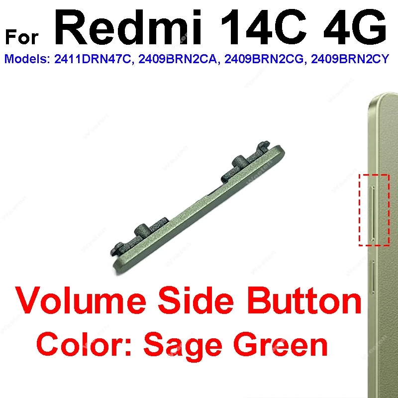 

Для Xiaomi Redmi 14C 14R 4G 5G Боковая кнопка громкости Кнопка питания вверх вниз Громкость Боковая клавиша Запасные части для ремонта
