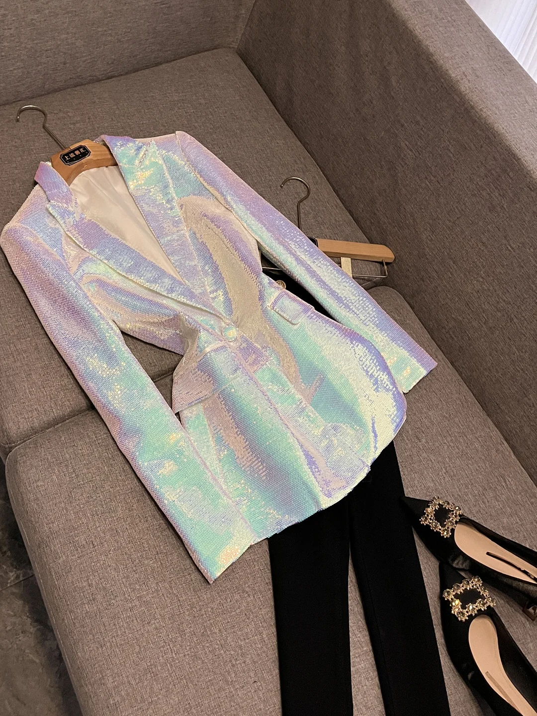 

Новинка 2023 года, свободный костюм Bla с блестками и пайетками на одной пуговице Jaet Star Faion, длинный све