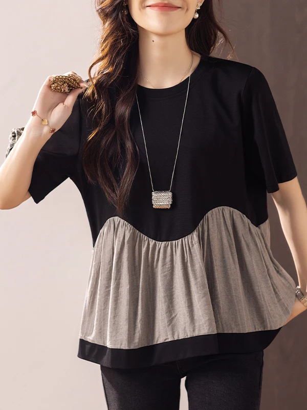 

Модная женская футболка с коротким рукавом, больших размеров, свободного кроя, с цветными блоками, повседневная, универсальная, летняя новинка