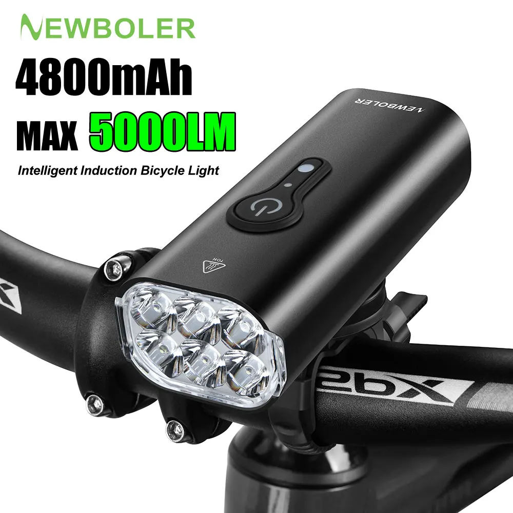 NEWBOLER 5000LM Intelligent inductio Bicycle Light MTB Front Lamp USB Rechargeable 6 LED 4800mAh Bike Light Waterproof Headlight