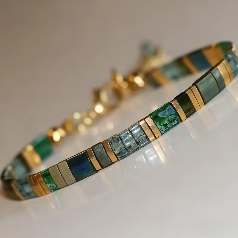 Vintage Boho Handmade Glass Beads Bracelet for Women Minimalist Natural Turquoise Chain Party Jewelry Gifts