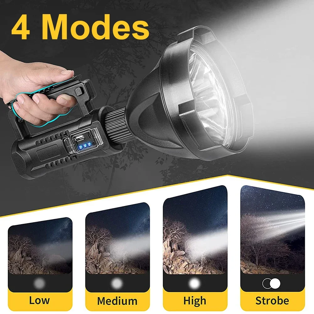 Powerful LED Flashlight Handheld Searchlight USB Rechargeable With Stand Super Bright Work Light Torch Portable Outdoor Lantern