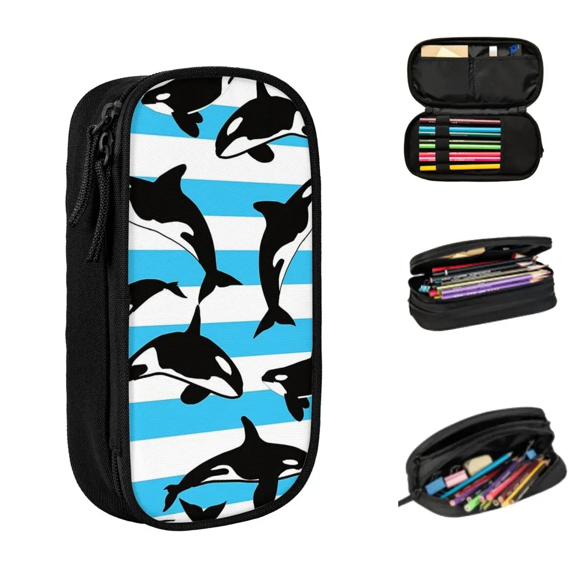 Orca กล่องดินสอลายวาฬวาฬเพชฌฆาต, กระเป๋าปากกาความจุขนาดใหญ่ POUCH pensil กล่องปากกาสำหรับเด็กหญิงเด็กชายนักเรียนเครื่องเขียนโรงเรียนสำนักงาน