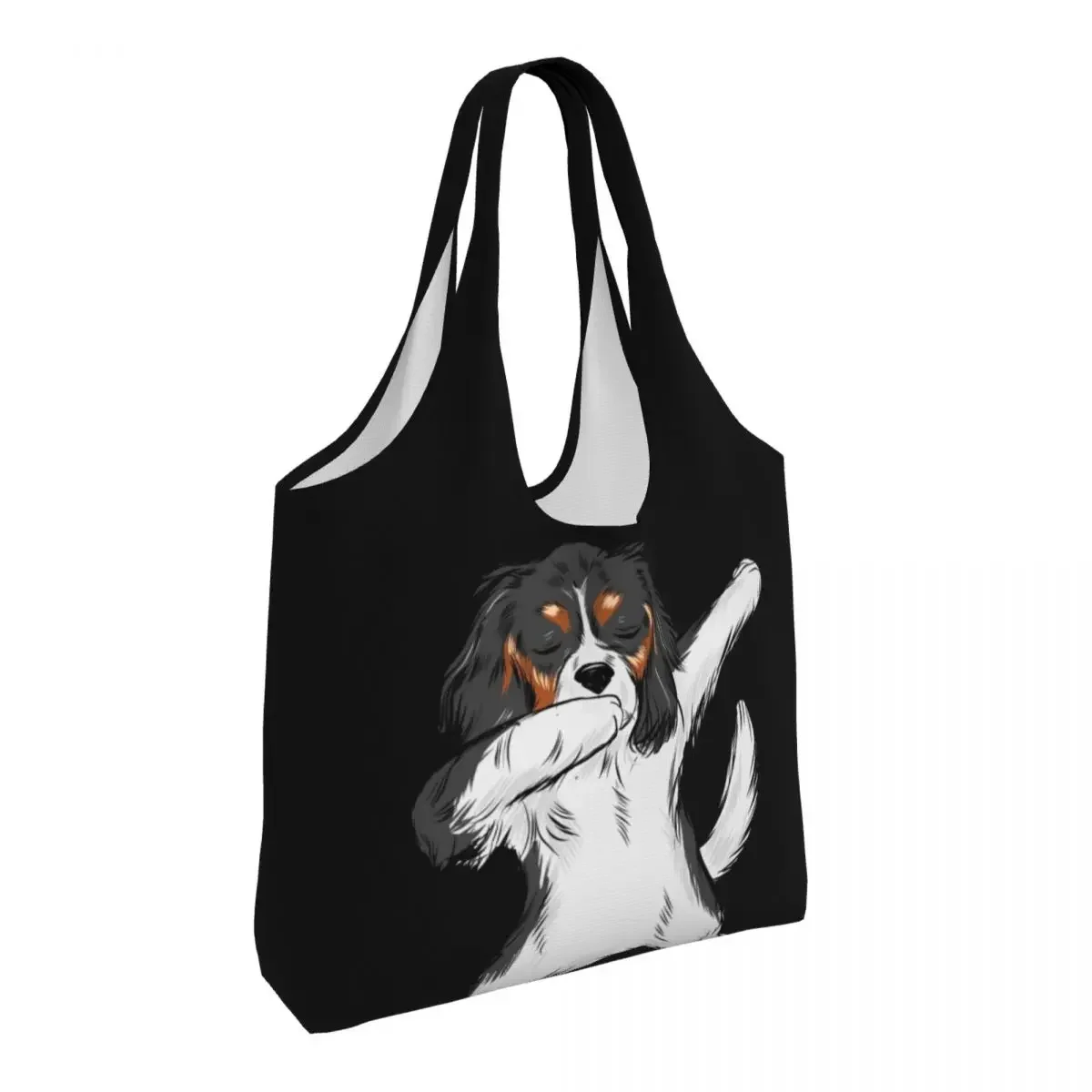 Custom Dabbing Cavalier King Charles Spaniel Dab Dance Shopping Canvas Bag Women Capacity Groceries Dog Shopper Tote Bags