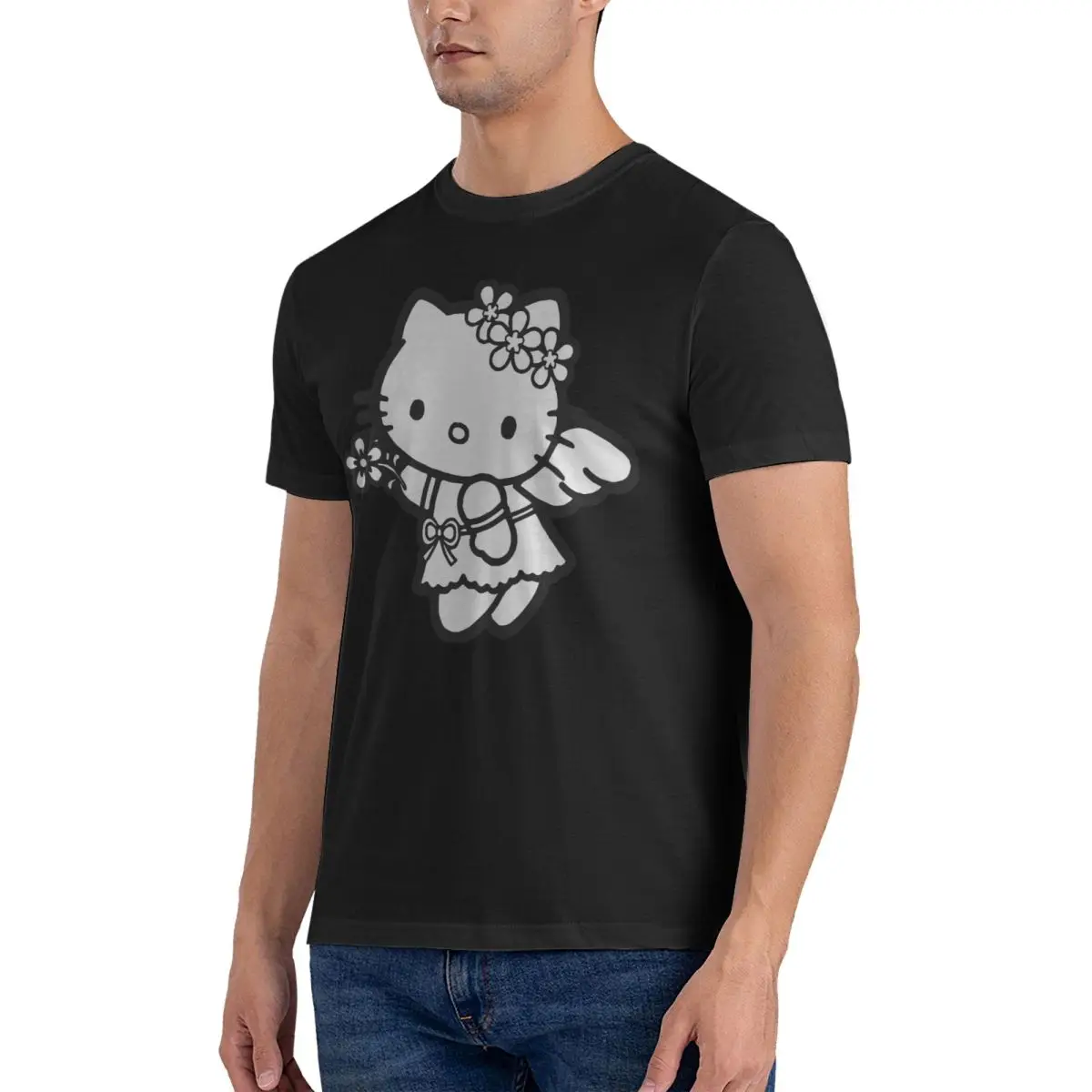 Wing Men's T Shirts Hello Kitty Leisure Tee Shirt Short Sleeve Crewneck T-Shirts Cotton Summer Clothing