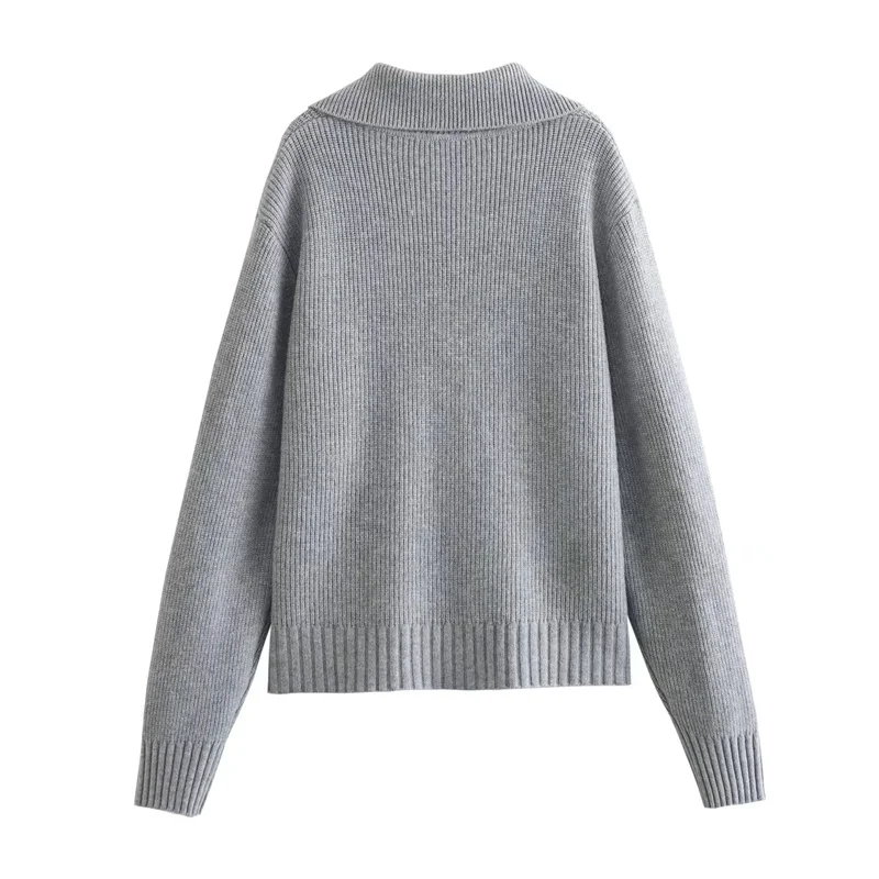 KEYANKETIAN 2024 New Launch Women's gray zipper sweater Spring Unisex style Simply Turn Down Collar Loose Leisure Knitted Top