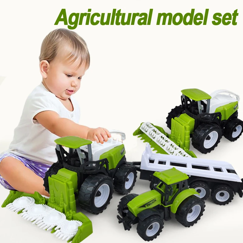 3/4Pcs Farm Truck Model Set Children\'s Large Farmer Car Inertia Agriculture Scene Collection Set Boy\'s Toy Educational Toy