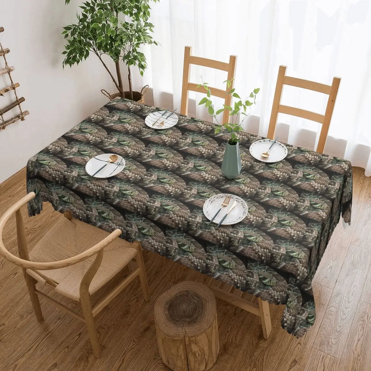 Snake, Coiled Diamondback Rattlesnake Tablecloth Restaurant Kitchen Rectangular Tablecloth Tablecloth Outdoor Dining Table Cover