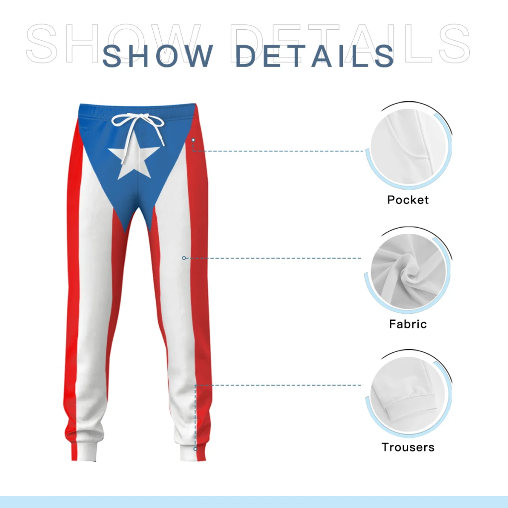 2025 Puerto Rico Flag Mens Sweatpants with Pockets Joggers for Men Sports Casual Sweat Pants With Drawstring