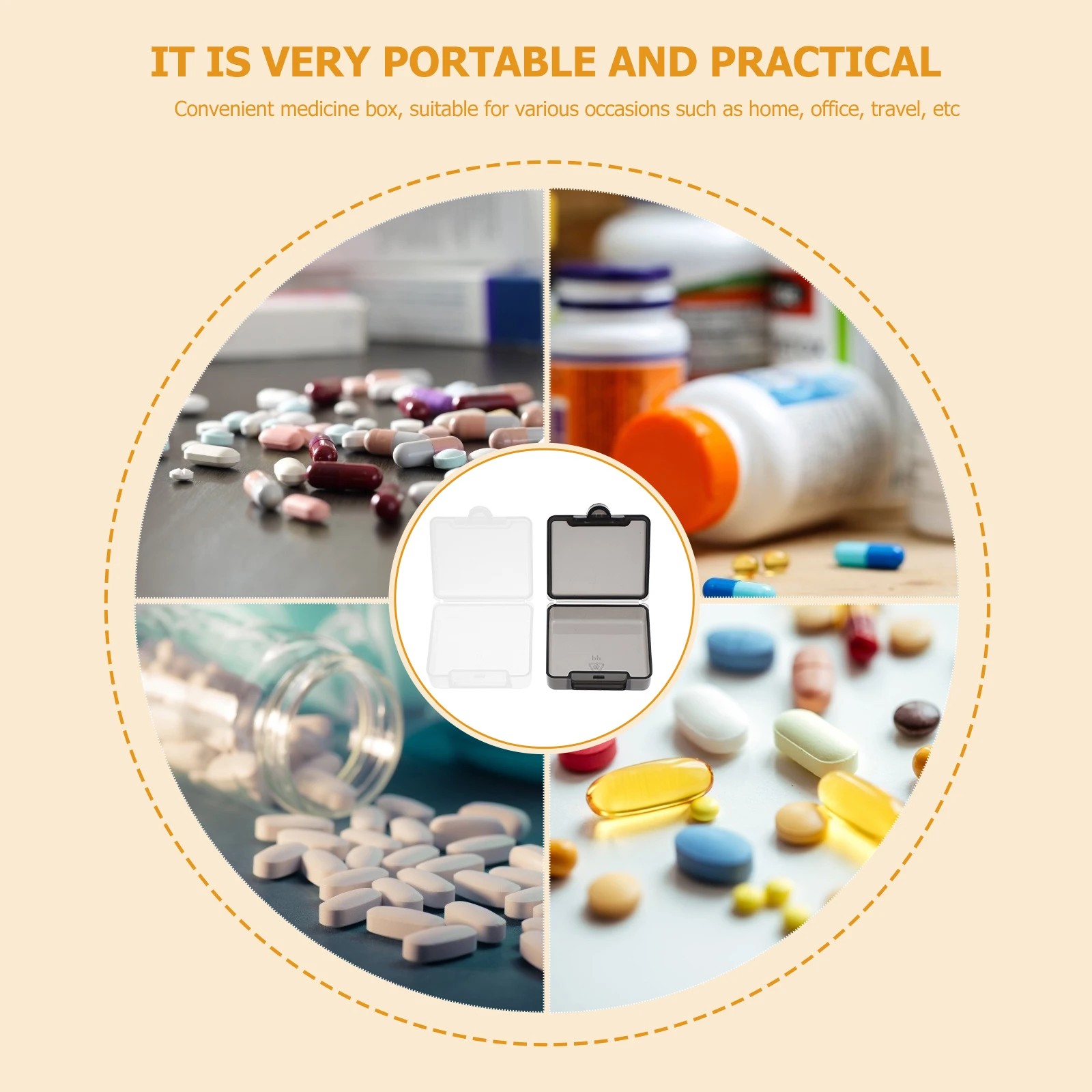 

6pcs Pill Box Set Organizer Travel Small Plastic Boxes Mini Medication Case for Purse PP Containers Personal Use for Scheduling