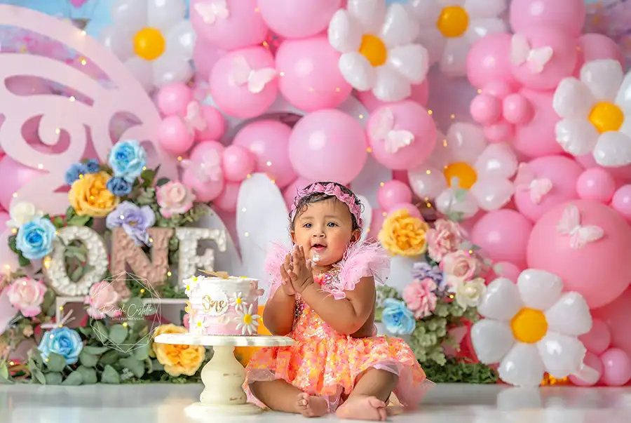 Dainty Butterflies and Ballooons Photography Backdrop Kids Baby Cake Smash Photocall Decors Child Girls Adult Studio Backgrounds