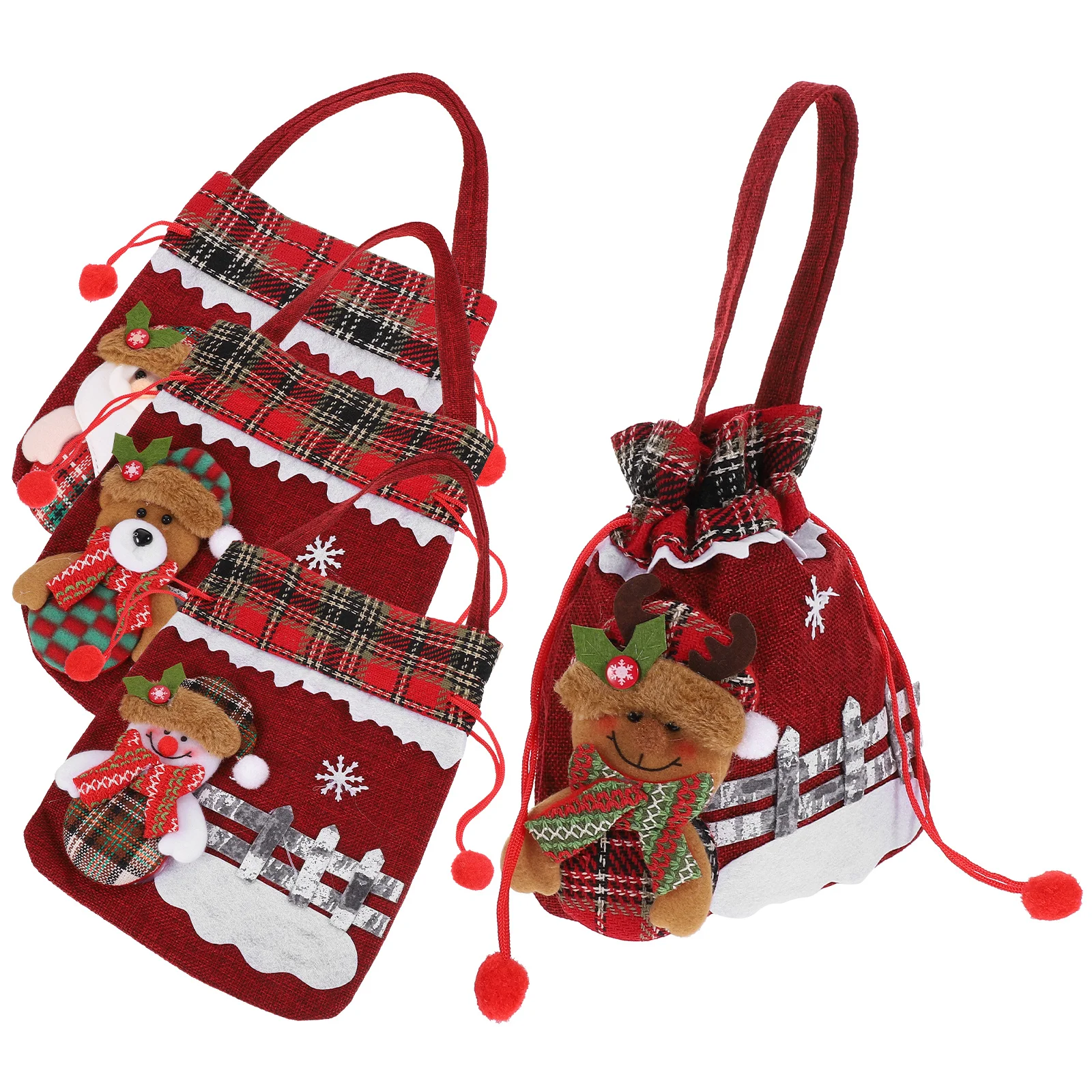 

4Pcs Christmas Gift Bags Drawstring Linen Small Xmas Candy Treat Bags for Holiday Party Favors Christmas Candy Gift Bag