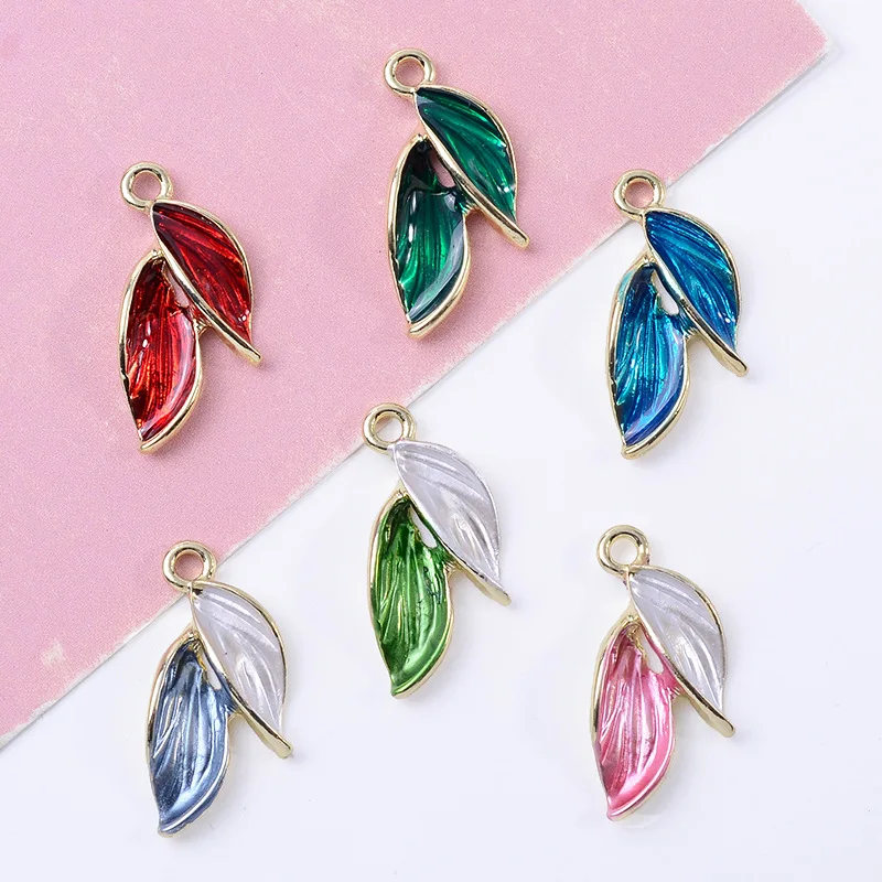 

100Pc set wholesale DIY homemade earrings pendant necklace fresh two leaves pendant alloy material