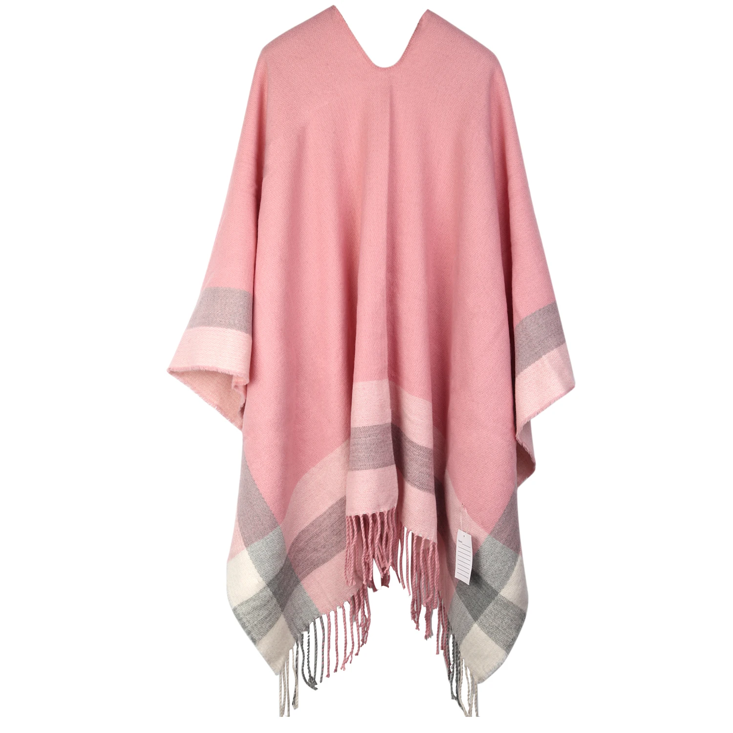 Women\'s Shawl Wrap Poncho Cape Cardigan Sweater Open Front for Spring Fall Winter，Grey Pink