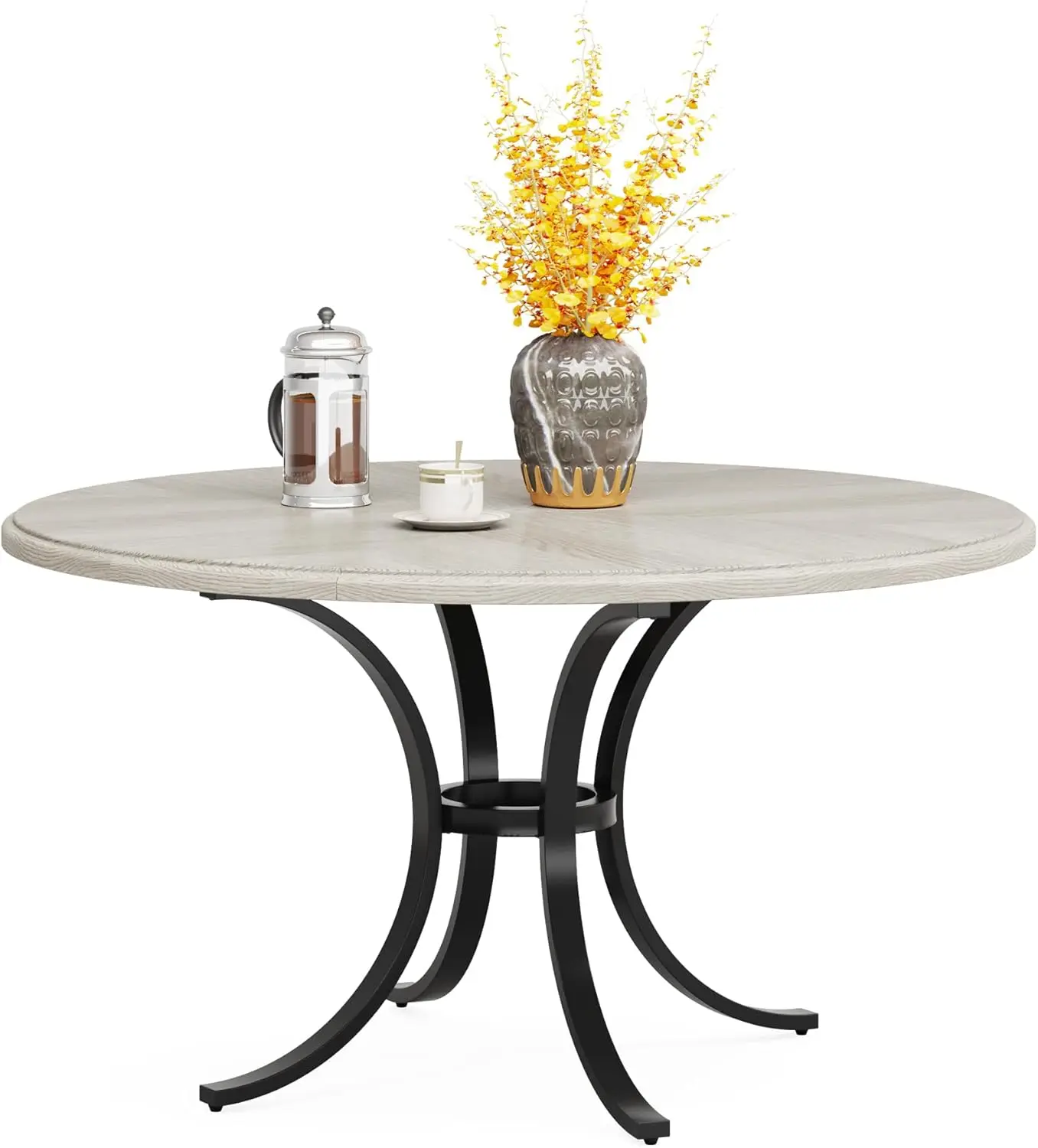 Modern 47 Inches Round Dining Table for 4, Metal Frame Base, Rustic Kitchen Table, Dinner Table for Dining Room, Living Room