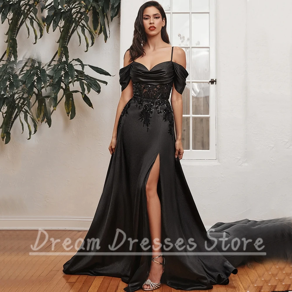 Vestido Noche Negro Tirantes Finos Apliques - usage example