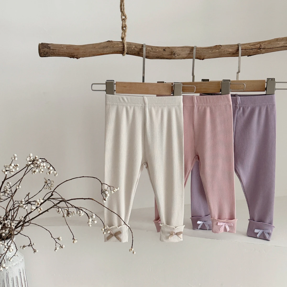Spring Autumn New Bow Lace One-Piece Tight Pants Elastic Waist Slim Fit Trousers Newborn Girls Newborn Items Set
