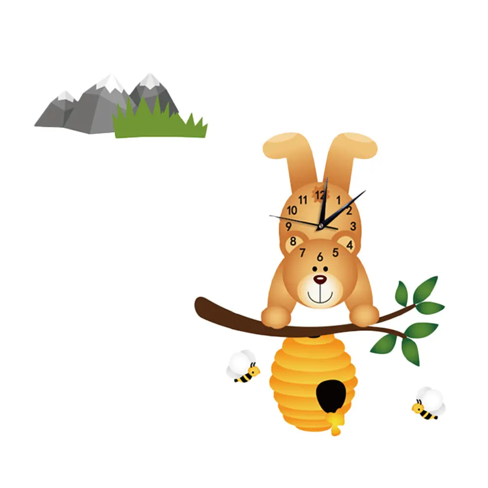 

1pc Lovely Bear Wall Decorative Hanging Clock For Home Kids Room Living Room Kindergarten Wall Decor Simple Cartoon Animal Clock