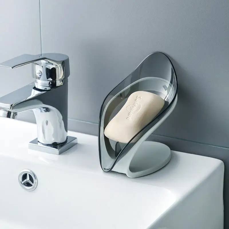 Suction Cup Leaf Soap Dish Box No-Punch Bathroom Shower Soap Dish with Drain Portable Toilet Laundry Soap Holder Basin Tray