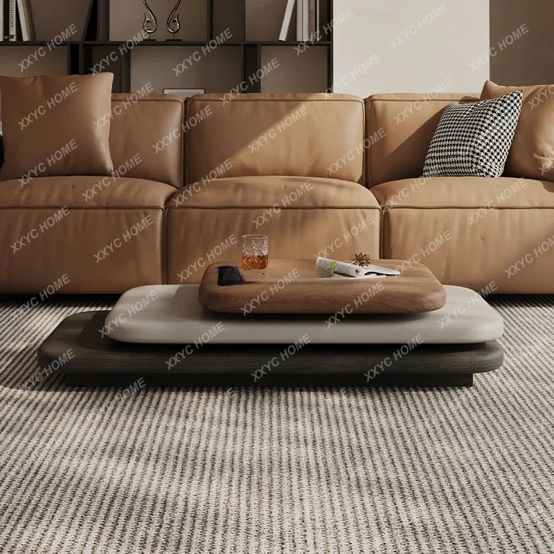 A Rotating coffee table walnut creative suspended tea table living room home special-shaped