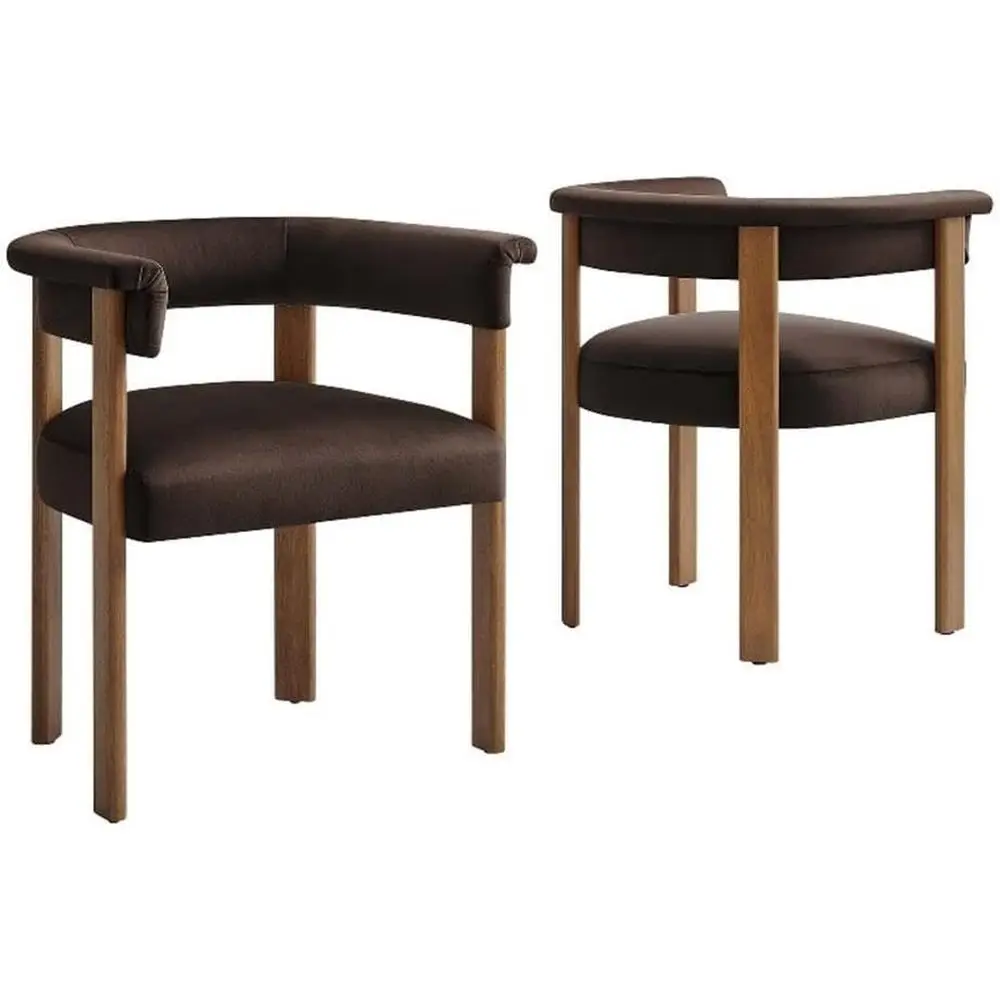 Juego de 2 sillas de comedor de terciopelo resistentes a las manchas en color marrón chocolate, elegantes sillones de cocina con respaldo abierto y curvado