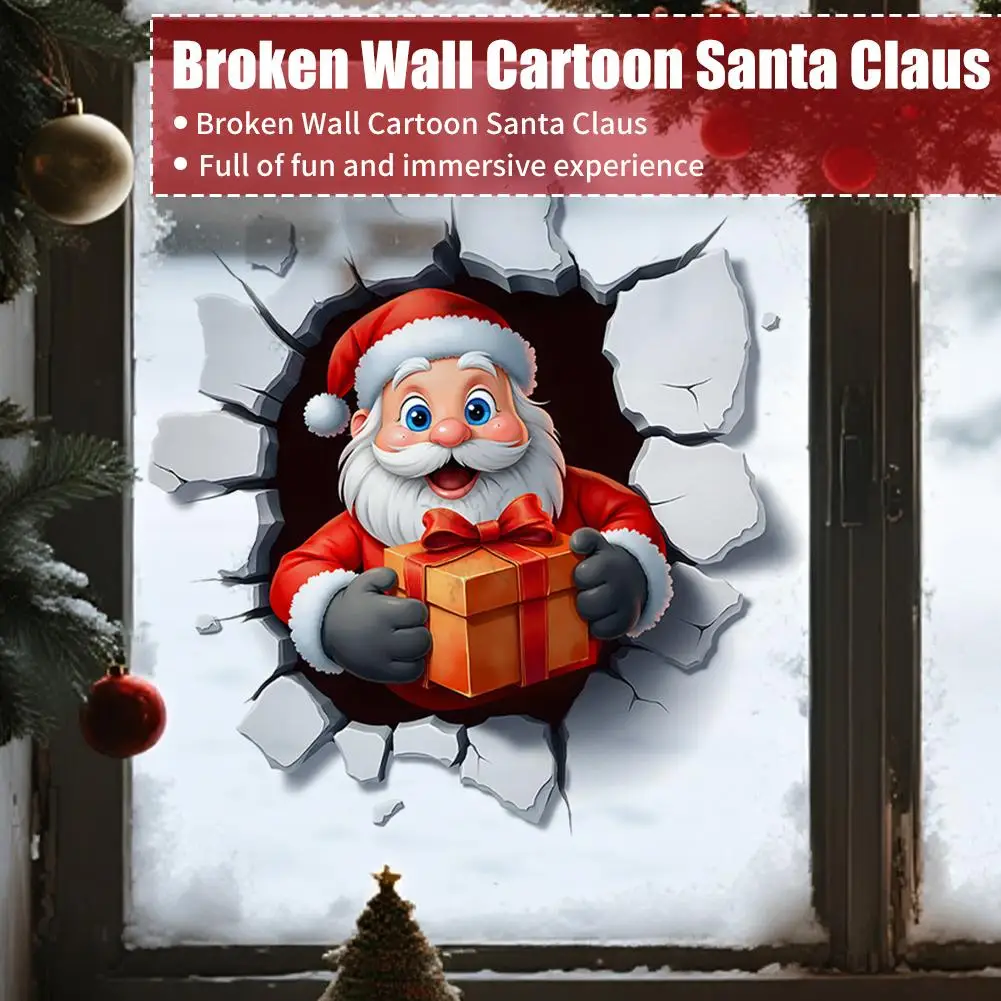 3D-Weihnachts-Wandaufkleber, Schneemann/Rentier/Weihnachtsmann, Durchbruch, Wandaufkleber für Toilette, Fenster, Zuhause, Urlaub, Party-Dekoration