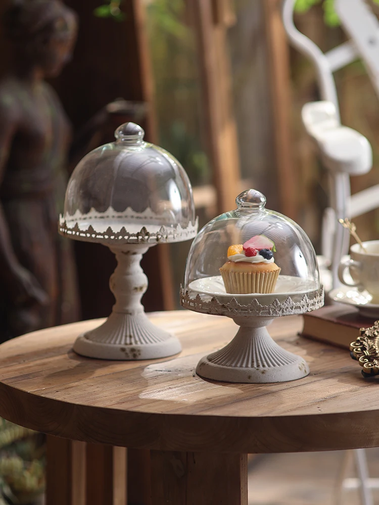 Retro Cake Tray with Lid ternoon Tea Dert Table Display Stand Fruit Plate Photo Props Decorative Ornaments Iron Material
