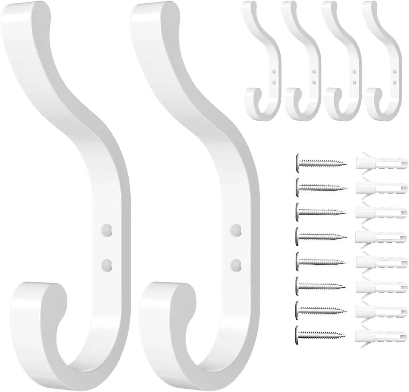 

Большие настенные крючки для тяжелых грузов: металлические крючки для одежды, с креплением на винтах, грузоподъемность 30 фунтов, белые, набор из 6 штук.
