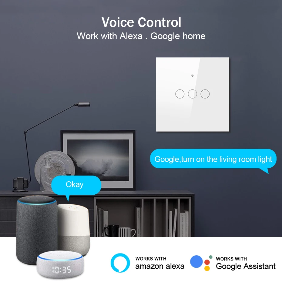 CBE Tuya Smart Life WiFi Wireless Remote Wall Smart Switch Voice Control Touch Sensor LED Light Switches Alexa Google Home 220V