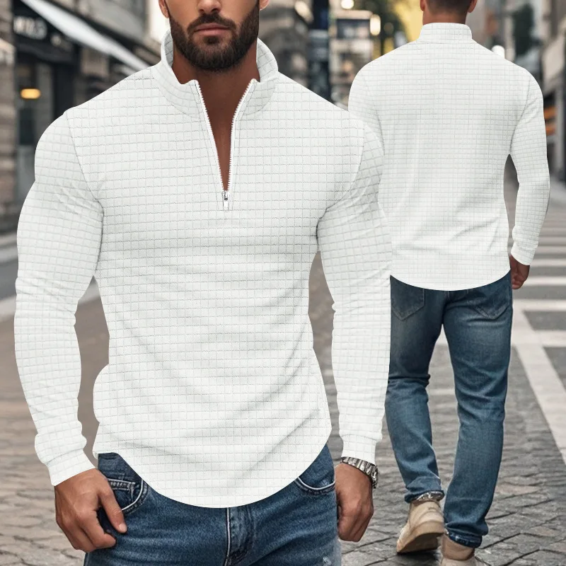 

Men's Retro Checkered Sweatshirt Long-Sleeved Half-Zipper Small Casual Stand-up Collar American Autumn and Winter