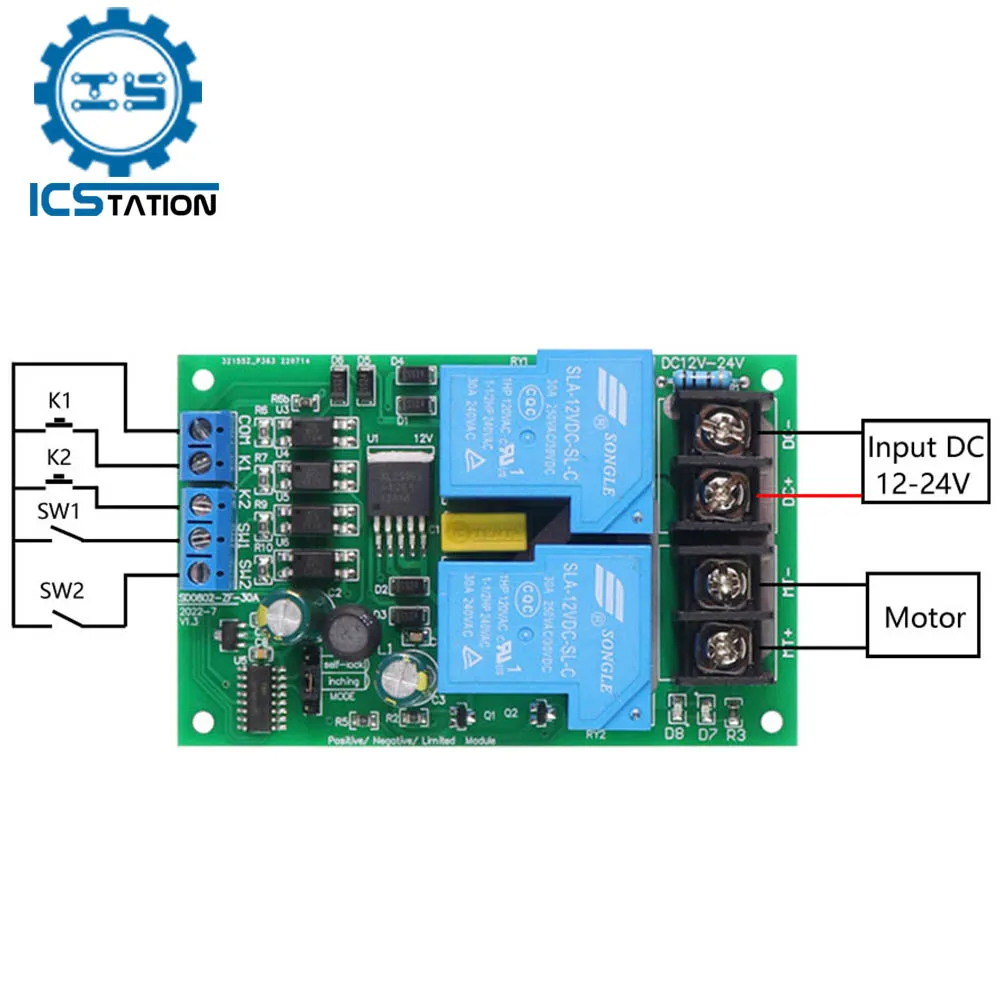 DC Motor Driver Module 30A DC 12V 24V  Automatic Delay Forward Reverse Controller Board Self-locking Function 300W 0-60s