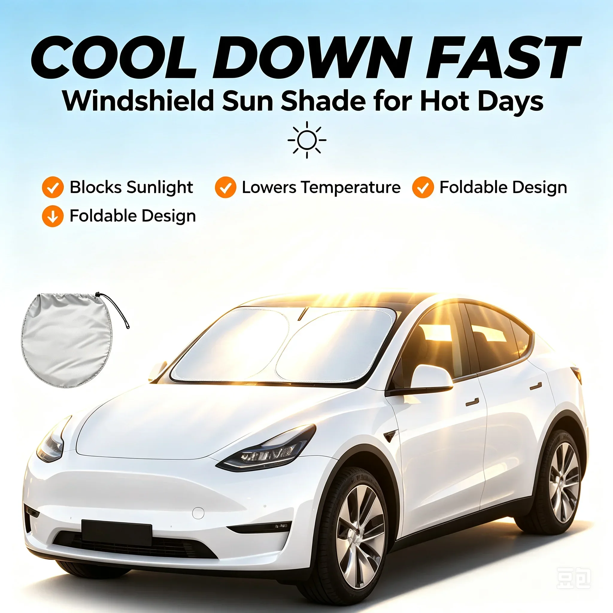 Car Sunshade Umbrella Parasol Cars Front Windshield with 360°Rotation Bendable Handle Sunshade Summer Outdoor Protection