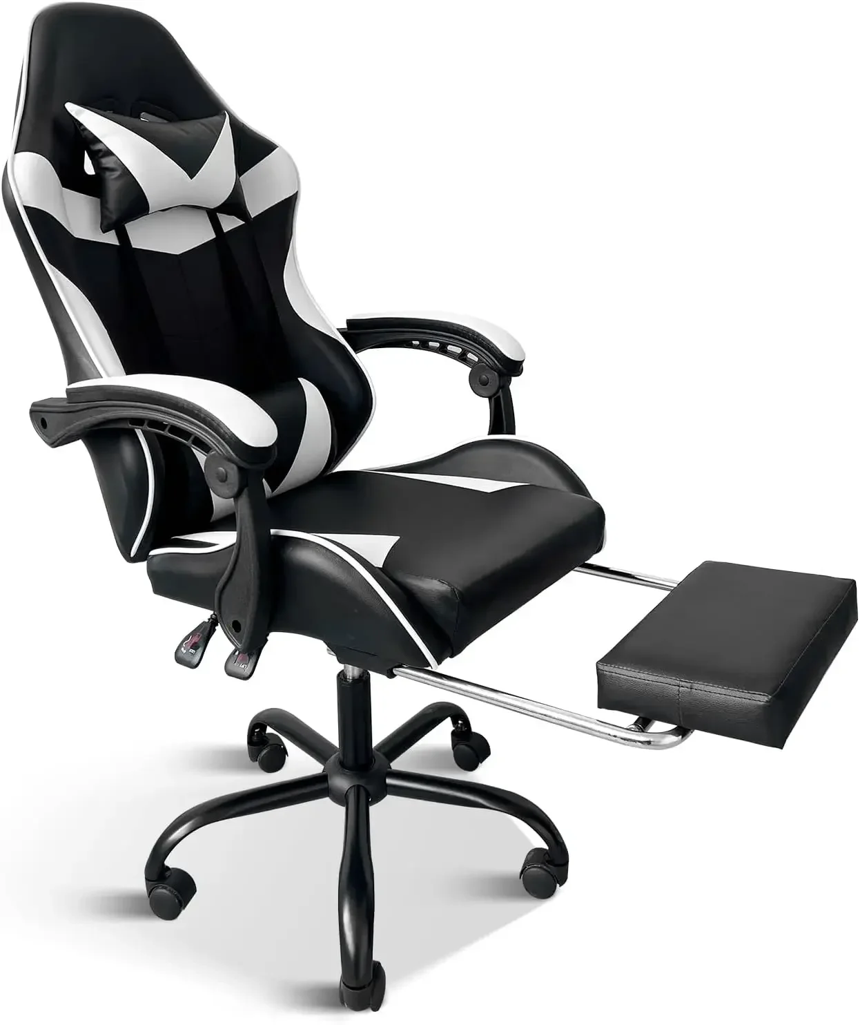 White Gaming Chair with Footrest, Big and Tall Gamer Chair, Racing Style Adjustable Swivel Office Chair, Ergonomic