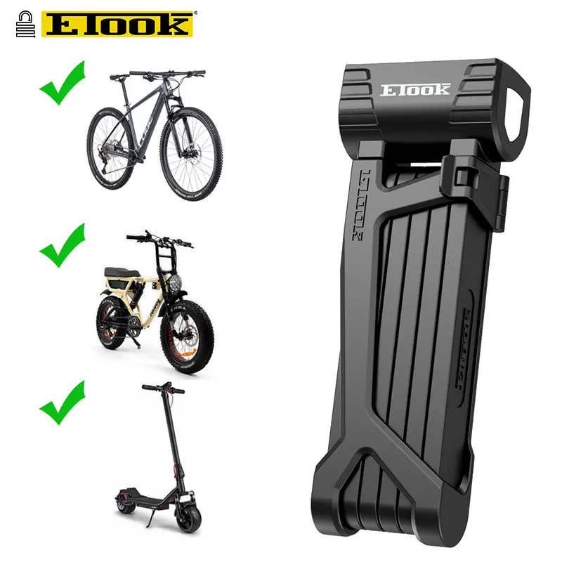 

ETOOK ET490 Folding Plate Lock Saw Drill and Cutter Resistant Safety 5mm Thickness Hardened Steel Foldable Lock for Bike Escoote