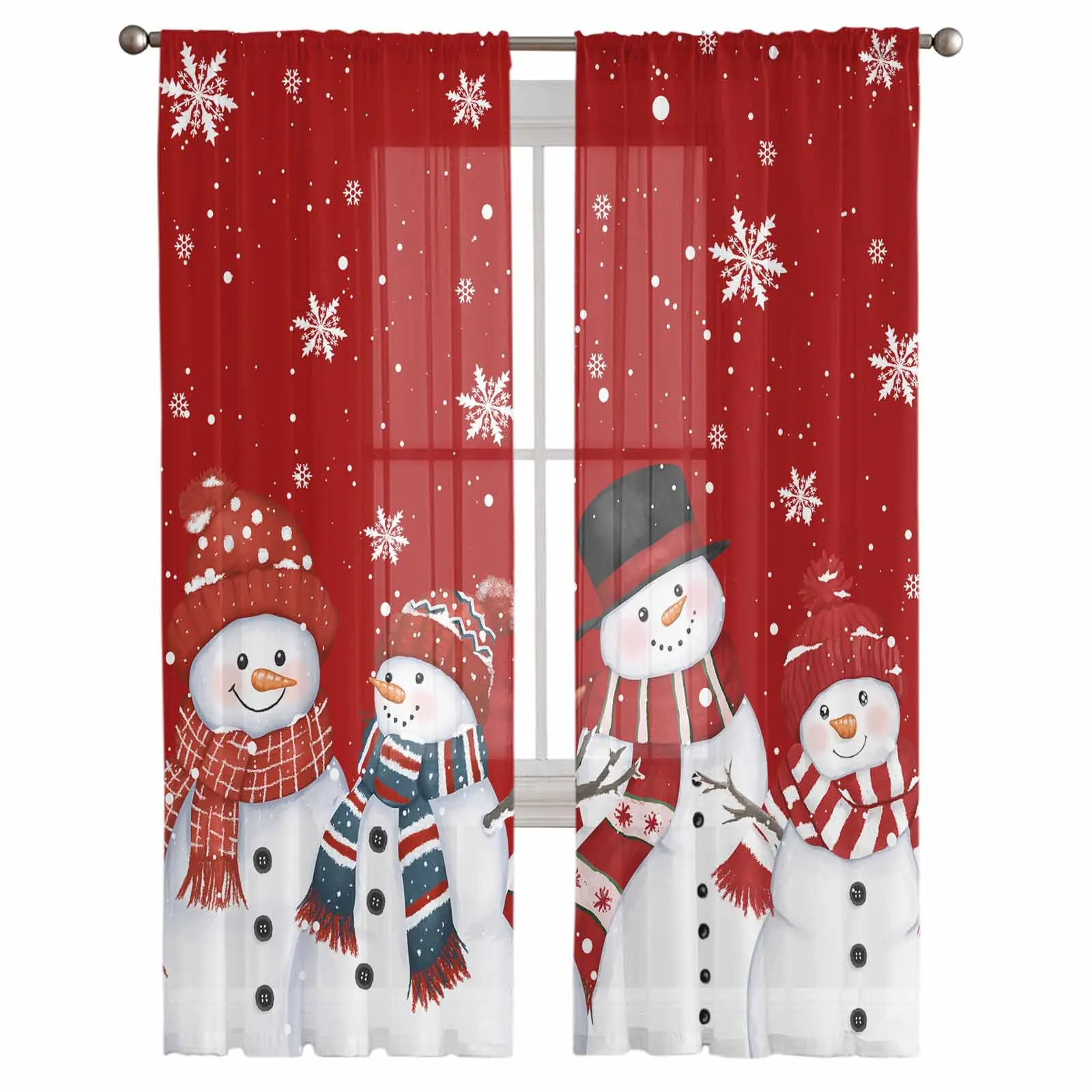 Christmas And Winter Snowman Curtains For Living Room Bedroom Home Decoration Window Voile Tulle Curtain Drapes