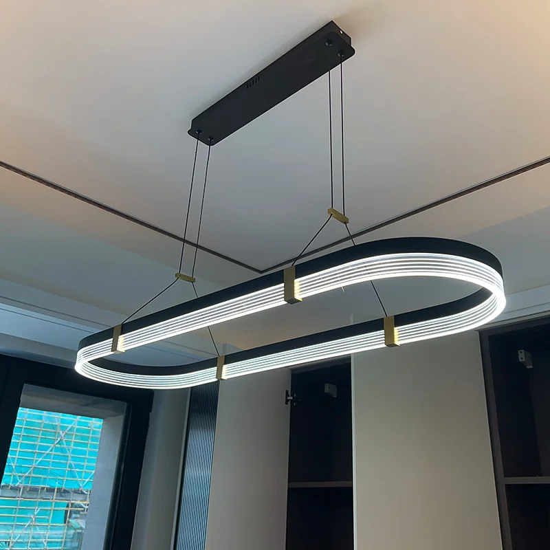 Nordic chandelier lighting Restaurant creative led rings circle light designer art bar minimalist light long dining table kitche