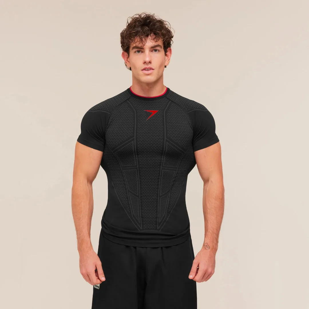 New Men's Quick-Dry Top Breathable Elastic Fitness T-shirt Short Sleeve Summer Print Compression Shirt Men Gym Running T-shirt