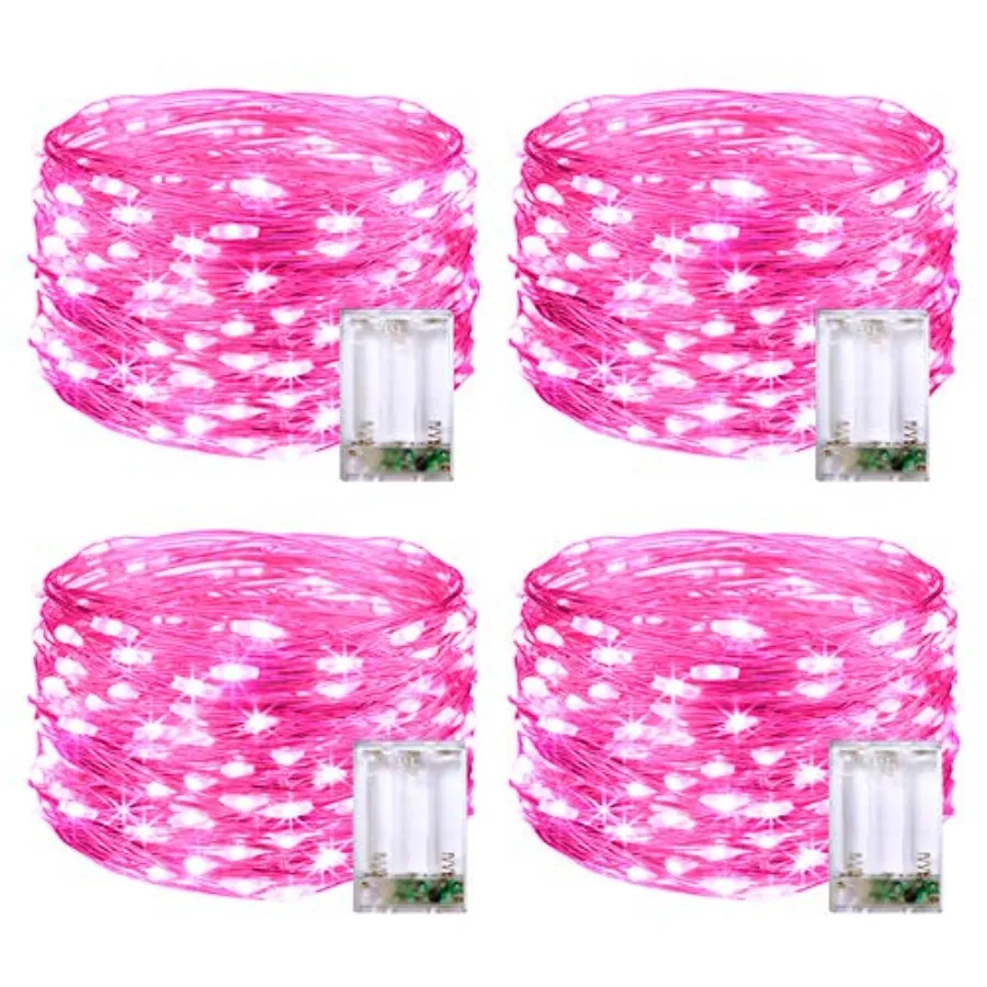 4 Pack 50 LED Fairy Lights Battery Operated, 16.1ft Room Decor Fairy Lights Indoor Outdoor Waterproof, Christmas String Lights